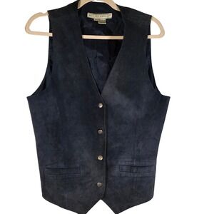 Vintage WHITNEY BROOKS Womens M Navy Suede Vest‎ 80s 90s Academia Minimalist